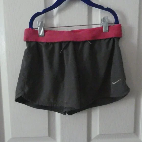 Girls Gray Nike Running Shorts w/Pink Foldover Waistband Sz L - Picture 4 of 11